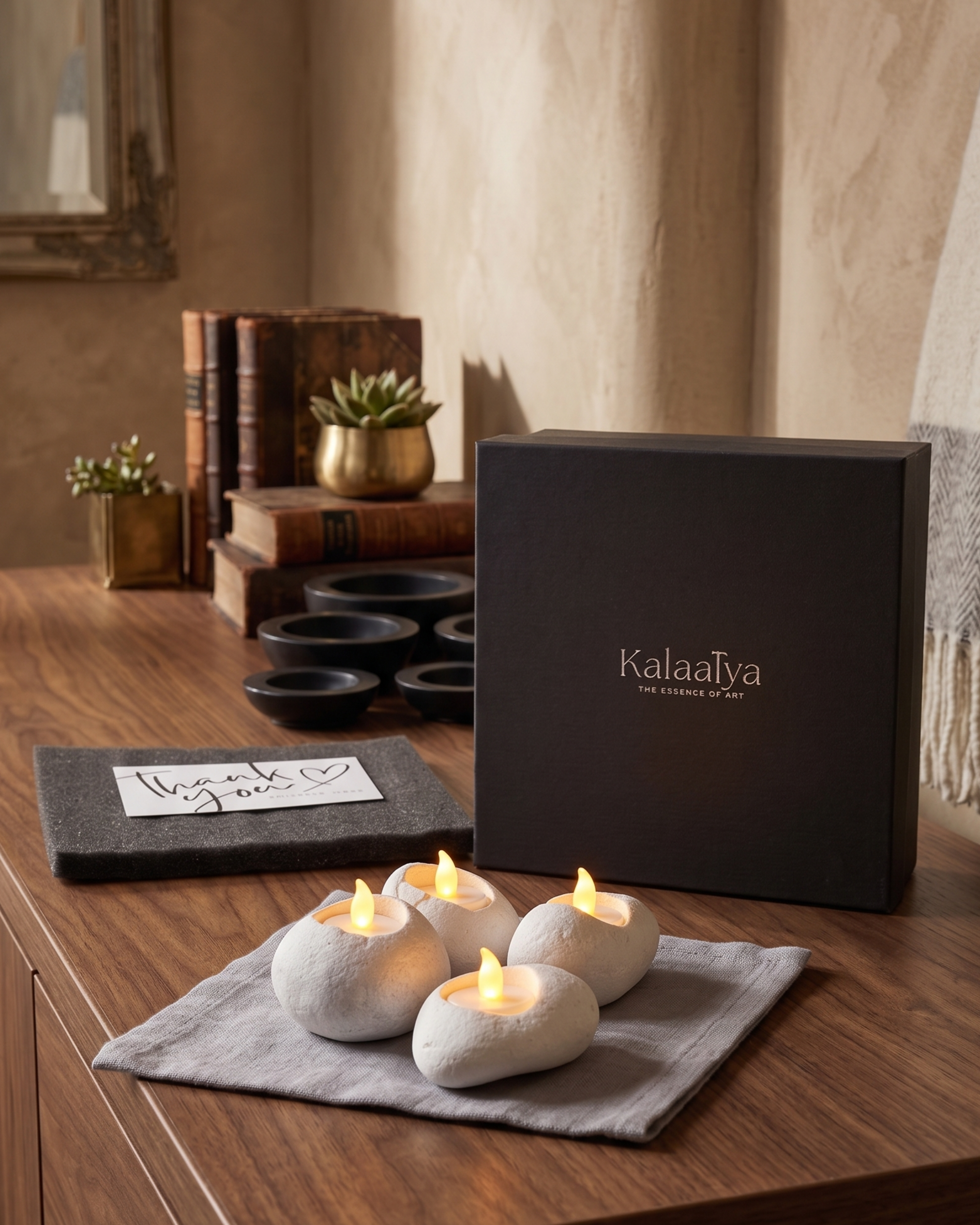 The Kalaatya Aura Pebble Tea Light Holder (Set Of 4)